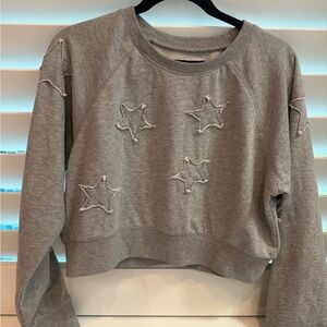 Katie J NYC Gray Cropped Star Sweatshirt
